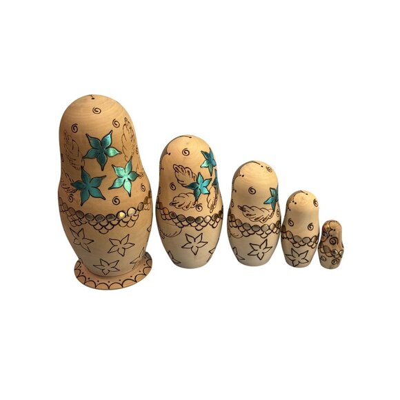 Vintage Russian Matryoshka Nesting Dolls 5 Pc Hand Painted Signed 6.5" - Picture 5 of 5